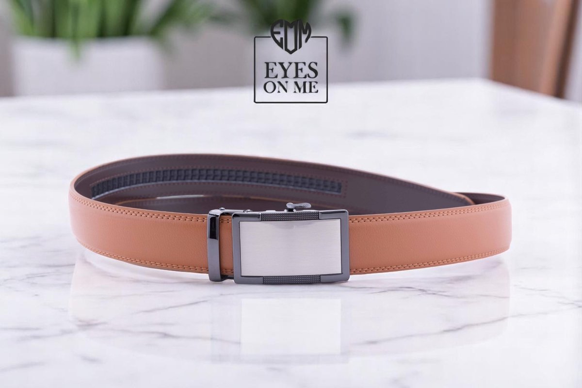 Camel lederen riem zonder gaatjes met automatische gesp voor heren ( Model N180 )