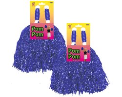 Cheerballs/pompoms - 4x - blauw - met ringgreep - 30 cm - pompons - Cheerleader verkleed accessoires