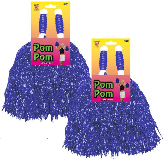 Cheerballs/pompoms - 4x - blauw - met ringgreep - 30 cm - pompons - Cheerleader verkleed accessoires