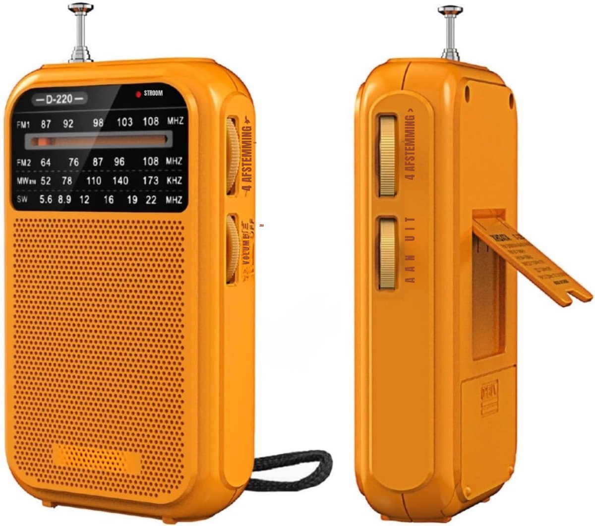 GTB® Transistor Radio Op Batterijen - Transistor Radio - Transistor Radio met Netvoeding - Geel - 8cm x 3cm x 13cm