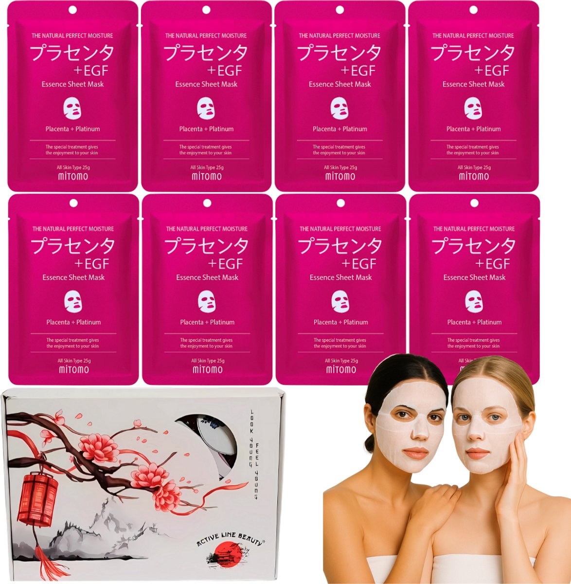 Goedkoopste MITOMO® Placenta Gift Set - 8 Stuks - Giftset Vrouw - Gezichtsmasker - Sheet Mask - Skin Care - Verjaardag Cadeau Vrouw - Gezichtsmaskers Verzorging
