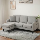 3-zitsbank met chaise longue - 175 x 129 x 90 cm - met opbergruimte 2 kussens - katoen