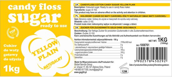 GSG24 - Suikerspin Suiker - Geel - Natuurlijke Smaak - 1kg — afbeelding 2