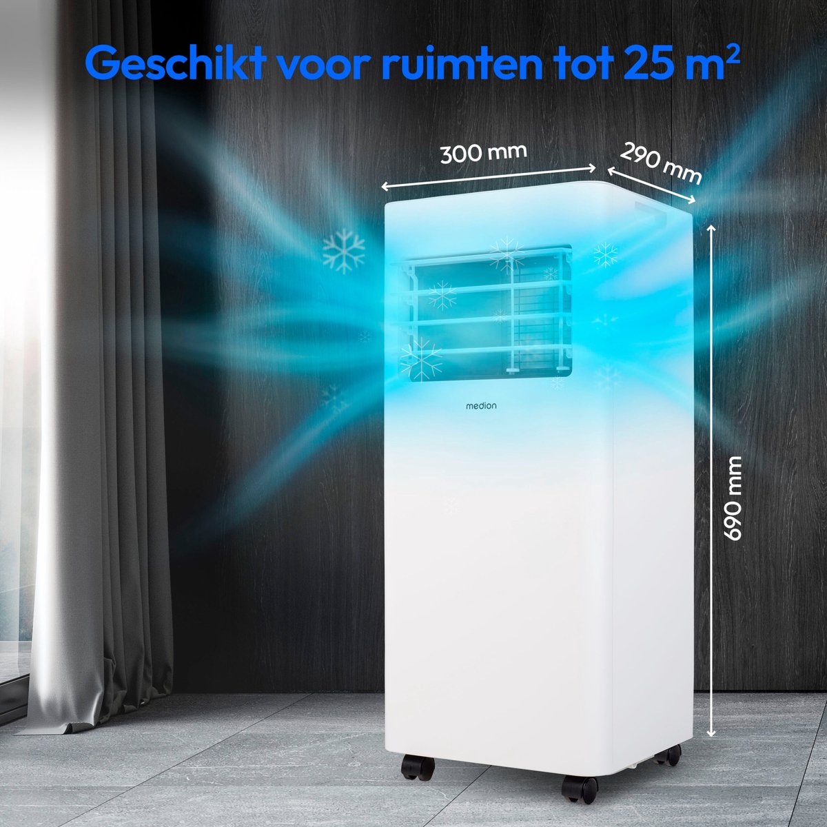 MEDION Mobiele Airco E701 (7000 BTU, 3-in-1, Koelen, Ontvochtigen, Ventileren, tot 25m², incl. Raamafdichtingskit, voor Slaapkamer en Woonkamer, Afstandsbediening, MD 37730) thumbnail 3