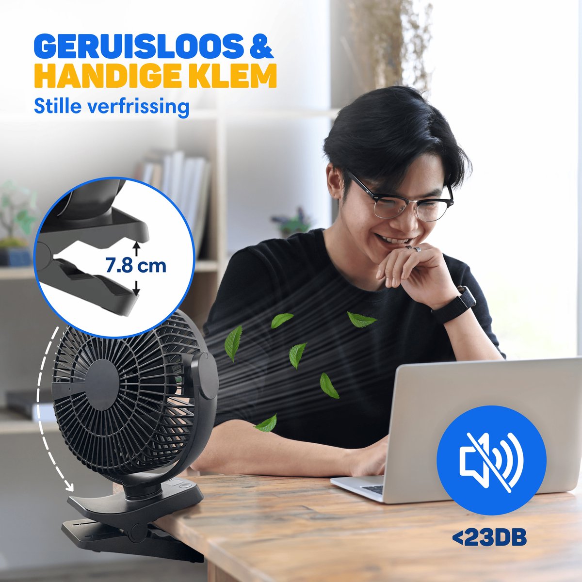 Vulpes Goods® Tech - Tafelventilator MAX - Ventilator - Oplaadbaar & Draadloos - Stille USB Ventilator met Afstandsbediening - 5 Snelheden & Verlichting - Ultra Stil - 12000 mAh & Powerbankfunctie - Zwart — afbeelding 3