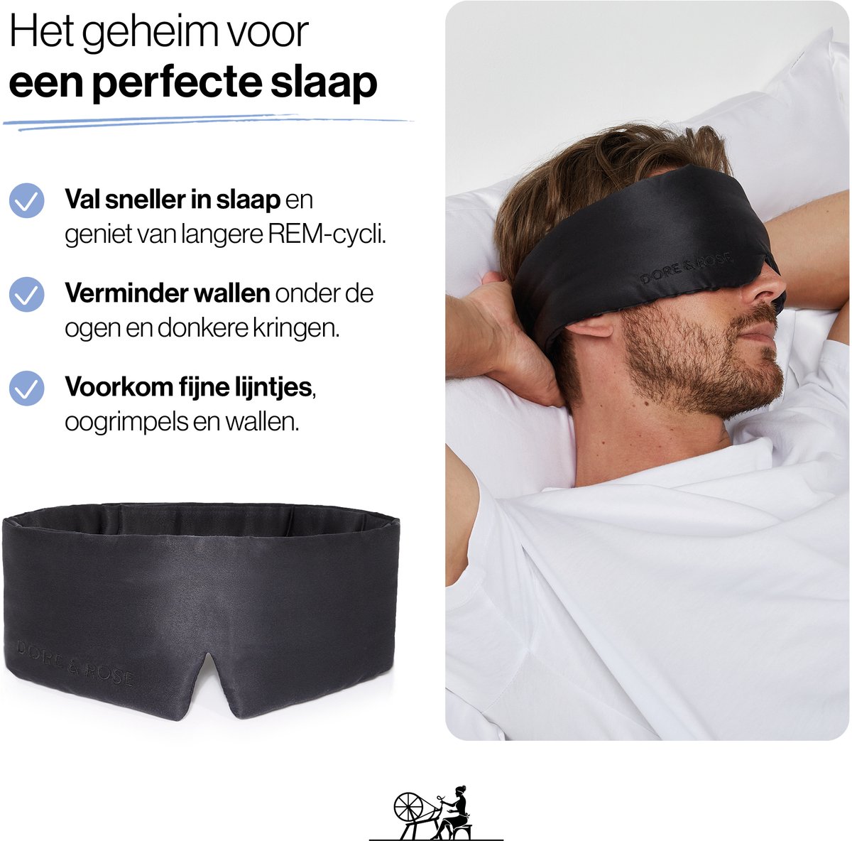 Dore & Rose - Slaapmasker - Oogmasker - Zijden Slaapmasker Voor Mannen en Vrouwen - Deep Sleep Mask - Eye Mask - Verduisterend - Wallen - Zwart - Nº 18 Ébène du Chêne — afbeelding 5