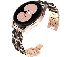 Stravo 20mm Leren Horlogebandje – Leer Bandje met Metalen Schakels – Geschikt voor Samsung Galaxy Watch 7 (40/44mm) / 6 (Classic) / 5 (Pro) / 4 (Classic) / FE – Voor Garmin Vivoactive 5 / Venu Sq 2 / Forerunner 245 / Vivomove – Roségoud/Zwart