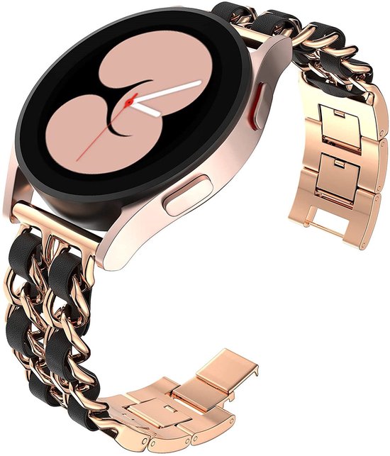 20mm Leren Horlogeband Dames Met Metalen Schakels Roségoud Zwart – Voor Samsung Galaxy & Garmin