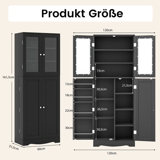 COSTWAY 166 cm keukenkast, dressoir met 3 deuren