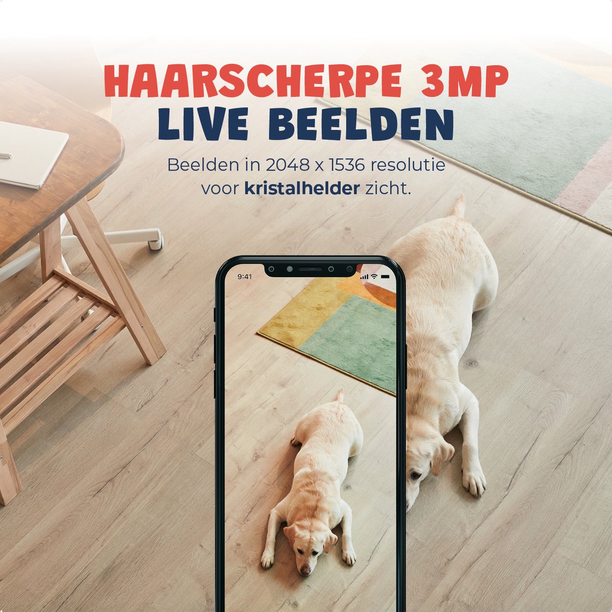 Afbeelding 2 van JC Pets Huisdiercamera met App 3MP 2048 x 1536P - 360° Hondencamera en Beveiligingscamera met Wifi - Multifunctionele Baby Camera