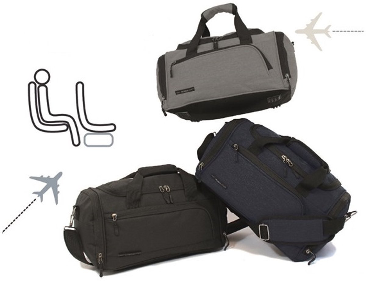 Handige reistas- Under Seat tas- Past onder een vliegtuigstoel-40x20x25 cm. Slechts 470 gram-Weekendtas-Underseat- In totaal 4 vakken-Blauw