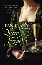 Boekomslag van 'Queen Jezebel' van Jean Plaidy met een vrouw in een donkergroene jurk met parels.