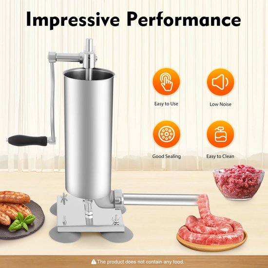 Worstenvuller - Worstenmaker - Worstmachine - Handmatig - 6 Maten - Roestvrij Staal - 3L Inhoud — afbeelding 4