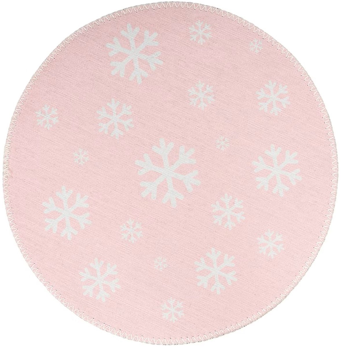 Floraya - Vloerkleed Snowflake Rond - Roze - 160 x 160 cm - Laag polig - Kinderkamer kleed - Babykamer kleed