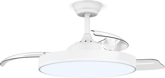 Klarstein AirFold plafondventilator 107cm wit, stille DC motor, LED licht, 6 snelheden, wifi bediening, dubbel draaien
