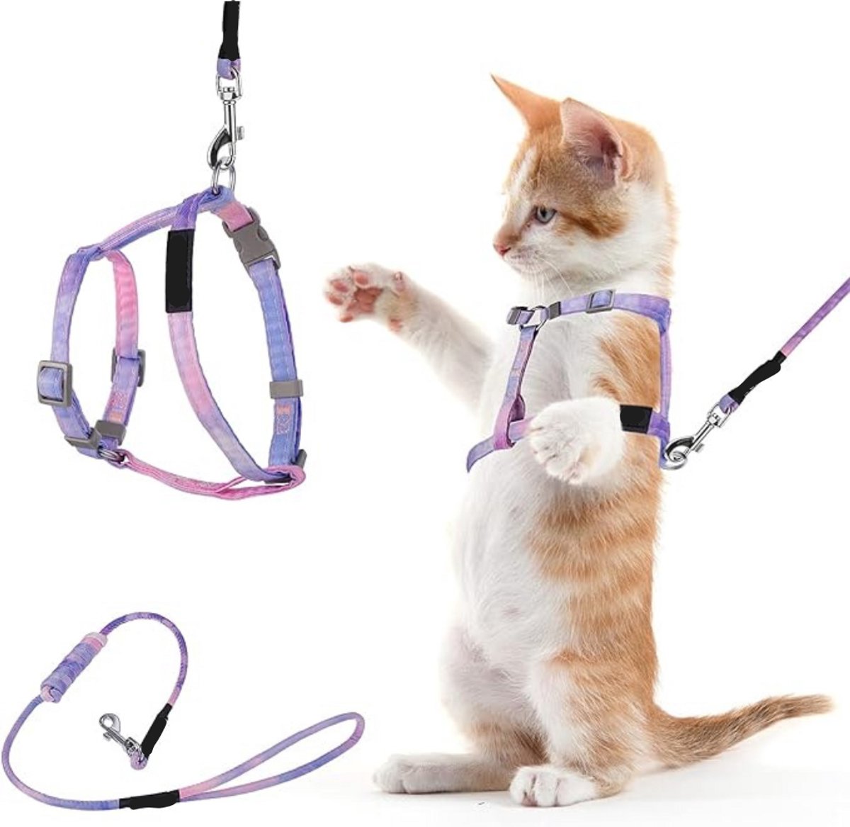 GTB® Kattentuigje met Looplijn - Kattentuigje - Kattenharnas - Paars - 13cm x 13cm x 3cm