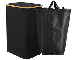 Wasmand - Met uitneembare zakken - Knopen - 40.5*33*65cm - Waszak - Waszakken - Wasmanden - Wassorteerder - Opvouwbaar - Zwart