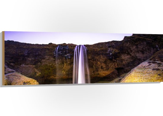 Hout - Pad langs Rotsen met Watervallen - 150x50 cm - 9 mm dik - Foto op Hout (Met Ophangsysteem)
