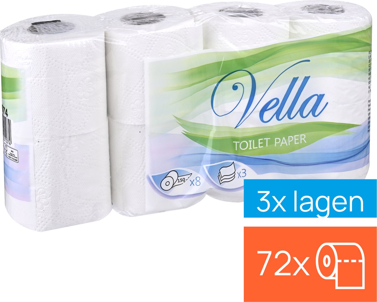 8 rollen Vella Toiletpapier 3-laags | bol