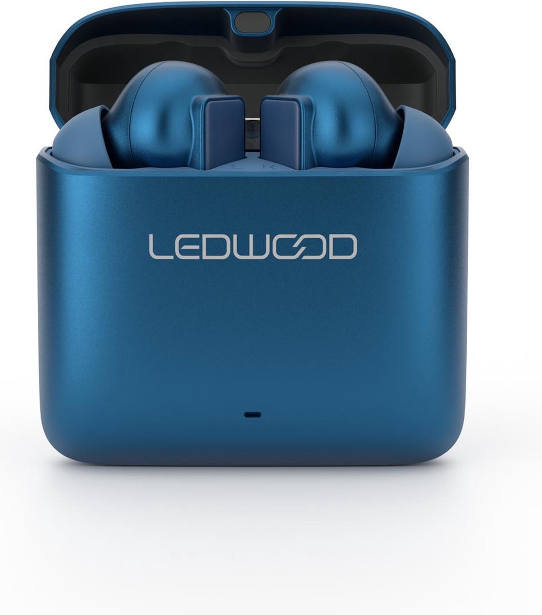 LEDWOOD LD-S20-eBLU - TITAN S20 TWS in-ear earphones met metallic oplaadcase, blauw-metallic