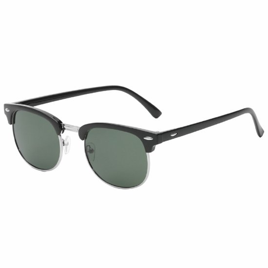 Fako Sunglasses® - Club Style Zonnebril - Polariserend - Dames - Heren - Zwart/Zilver - Donkergroen