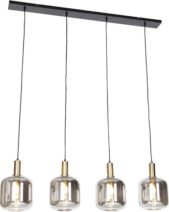 QAZQA zuzanna - Design Dimbare LED Smart Hanglamp eettafel incl. wifi met Dimmer voor boven de eettafel | in eetkamer - 4 lichts - L 120 cm - Zwart Goud - Woonkamer | Slaapkamer | Keuken