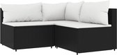 vidaXL - 3-delige - Loungeset - met - kussens - poly - rattan - zwart