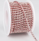 Strass ketting lint - roze - 1 meter - steentjes touw diamantjes crystal naaien knutselen versieren glitter