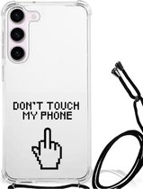 Smartphonehoesje Geschikt voor Samsung Galaxy S23 Telefoon Hoesje met doorzichtige rand Finger Don't Touch My Phone