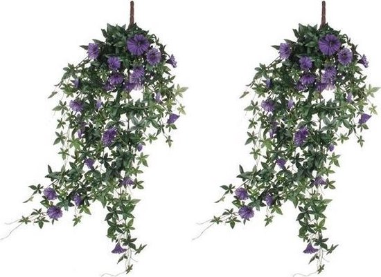 joggen gebied ontwerp 2x Groene Petunia kunstplanten met paarse bloemen 80 cm - Kunstplanten/ nepplanten... | bol.com