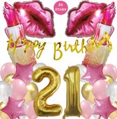 Snoes Mega Beauty Helium Ballonnen Set 21 Jaar - Roze Helium Folieballonnen - Slinger Happy Birthday Goud