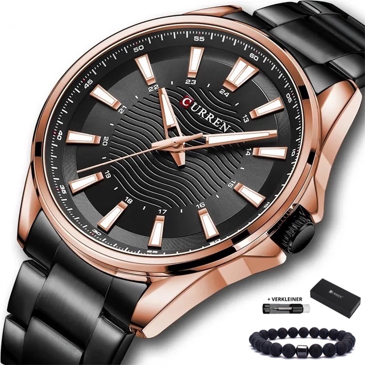 Curren - Horloge Heren - Cadeau voor Man - Horloges voor Mannen - 44 mm - Zwart Rosé