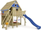 Wickey Smart FamilyHouse - Houten huisje op palen met schommel en blauwe glijbaan