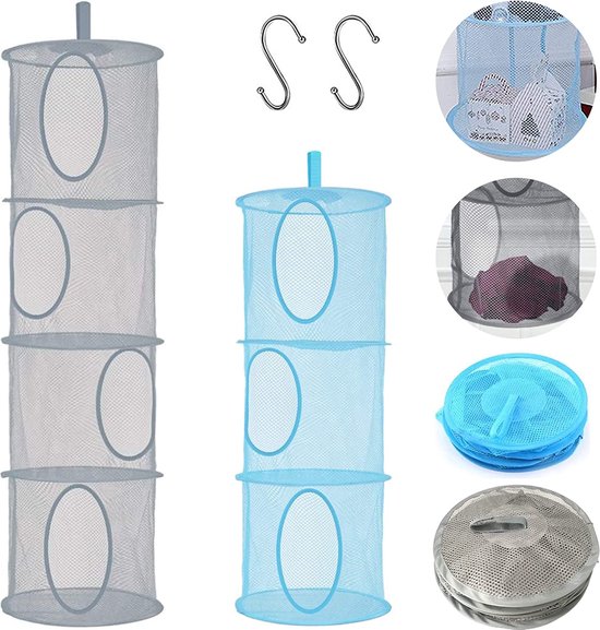 Lot De 5 Filets De Rangement Suspendu 4 Niveaux - Organiseur Chambre, Buanderie Et Balcon