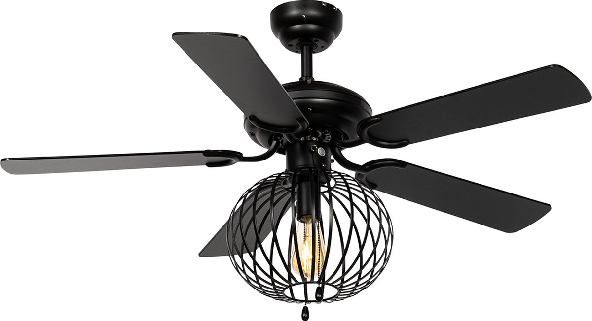 Bol.com QAZQA mistral - Plafondventilator met Verlichting | Lamp - 1 lichts - Ø 107.5 cm - Zwart - Industrieel - Woonkamer | Sla... aanbieding