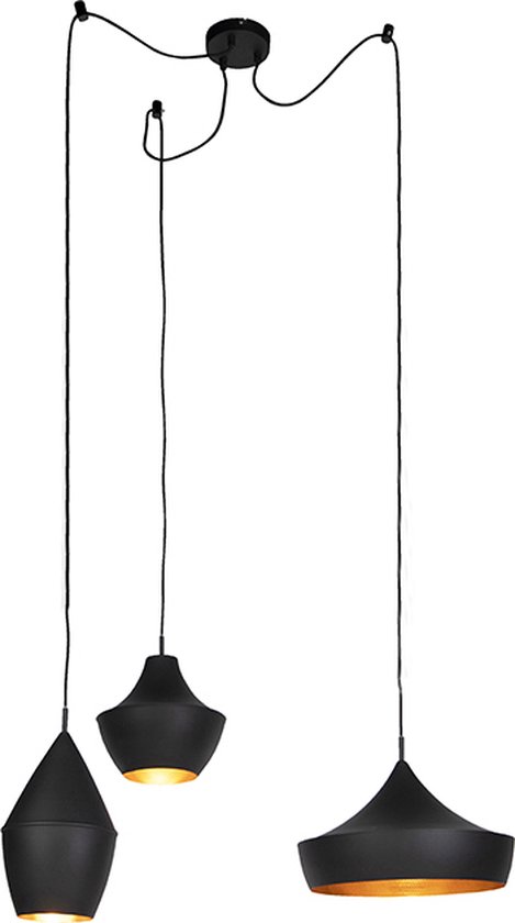 QAZQA depeche - Moderne LED Smart Hanglamp eettafel incl. wifi - 3 lichts - Ø 11 cm - Zwart Goud - Woonkamer
