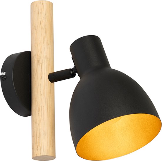 QAZQA flint - Landelijke Wandlamp voor binnen - 1 lichts - D 19.8 cm - Zwart - Woonkamer | Slaapkamer | Keuken