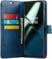 DG Ming Hoesje voor de OnePlus 11 - Retro Wallet Book Case - Telefoonhoesje Kunstleer met Pasjes - Portemonnee Hoesje met Kaarthouder op achterkant Blauw