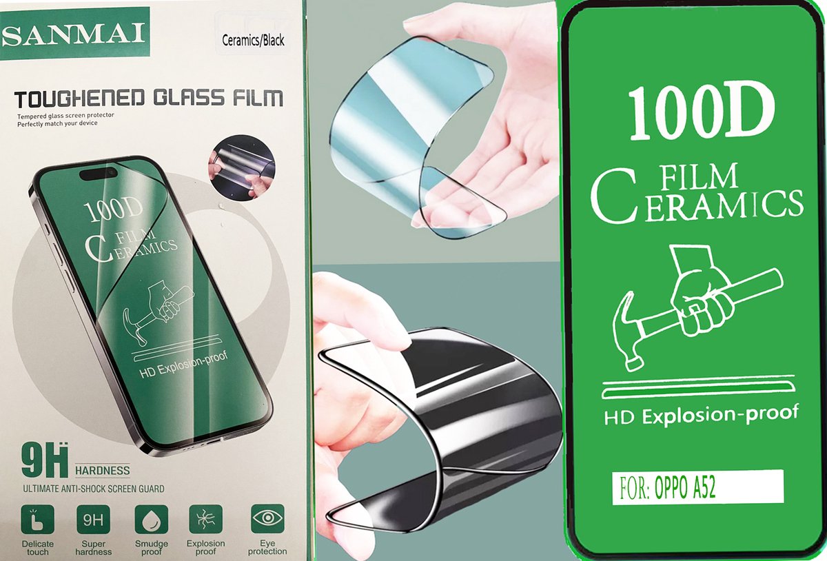 Oppo A52 - Screen protector -Temperde glas Anti-Shock Ceramisch 100D HD Explosion-proof geschikt voor Oppo A52 - 2 STUKS