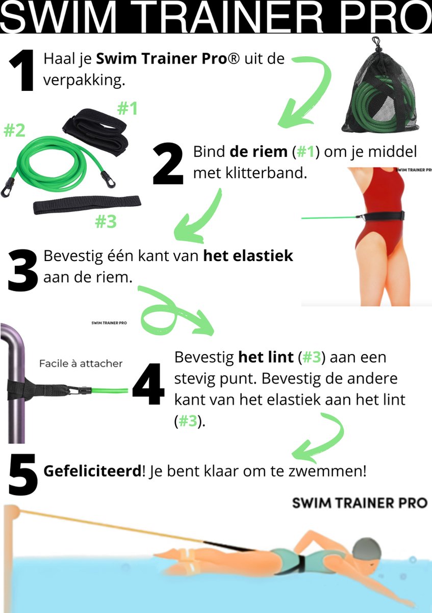 Swim Trainer Pro - Zwemelastiek Rood - 3 Meter - Volwassen - Zwem Training - Zwemgordel - Trainingsbanden - Zwem Weerstand - Vakantie accessoire voor in het zwembad - Zwemriem — afbeelding 4