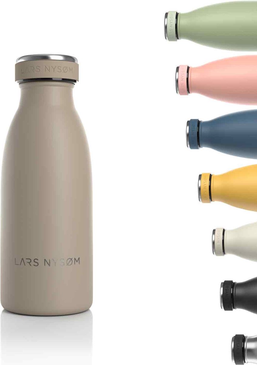 LARS NYSØM - 'Ren' Roestvrijstalen drinkfles 350ml - BPA-vrij geïsoleerde waterfles 0,35 Liter - Greige