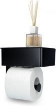 RVS Toiletrolhouder met Plankje - WC Rolhouder Zwart Zonder Boren –Toiletpapierhouder Zelfklevend – Met Lade