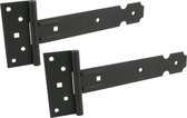8x Poortscharnieren / hekscharnieren staal zwart epoxy - 40 x 3.5 cm - voor poorten / kruishengen