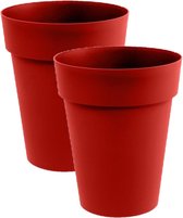 2x stuks bloempotten Toscane kunststof rood D44 x H53 cm - 50 liter - Potten/plantenpotten