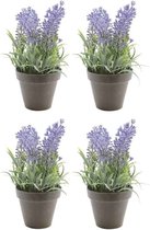8x groene Lavandula/lavendel kunstplant 17 cm in zwarte plastic pot - Kunstplanten/nepplanten