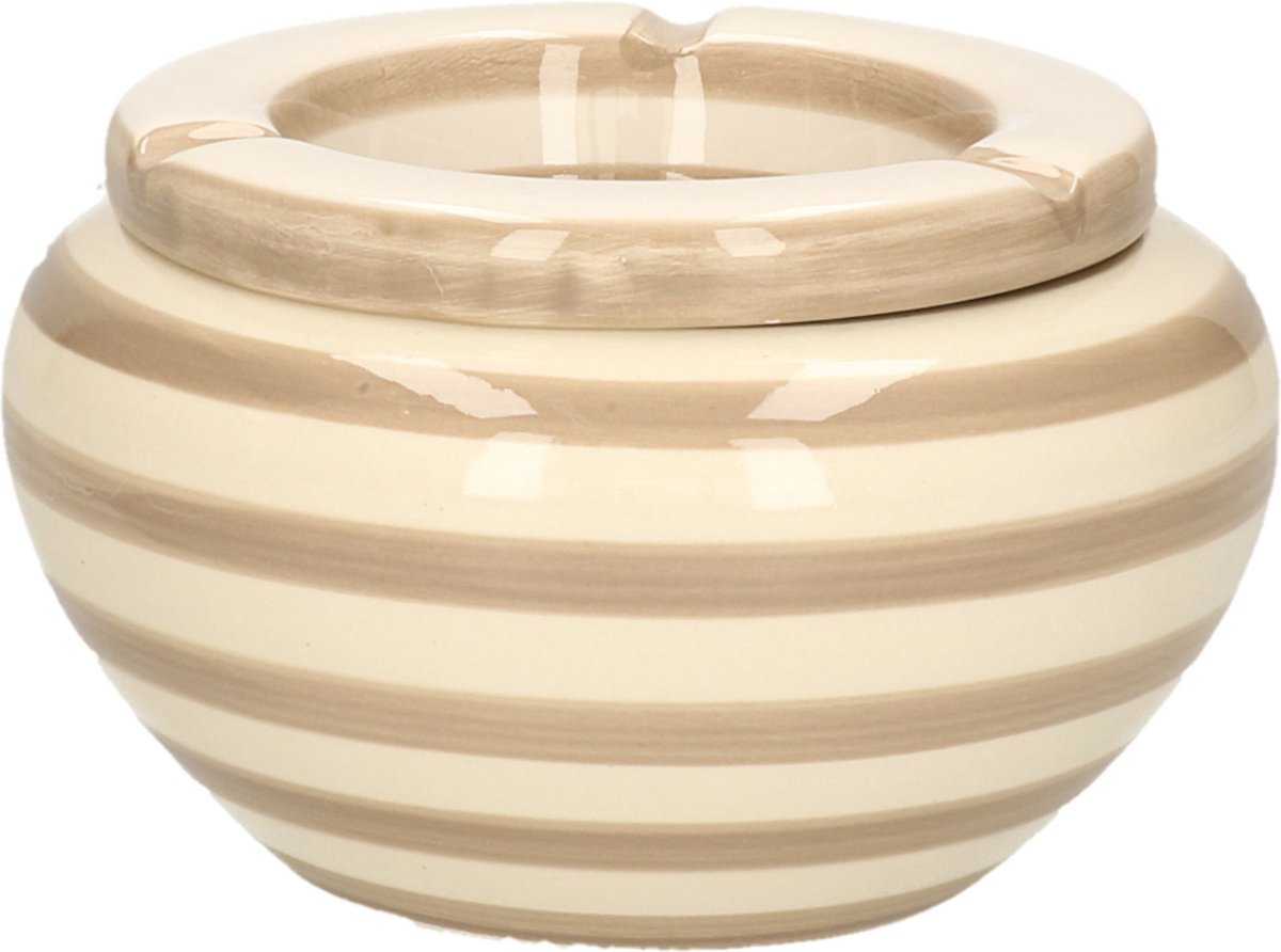 Goedkoopste Excellent Houseware Stormasbak gestreept - beige/wit - Dia 14 cm - keramiek