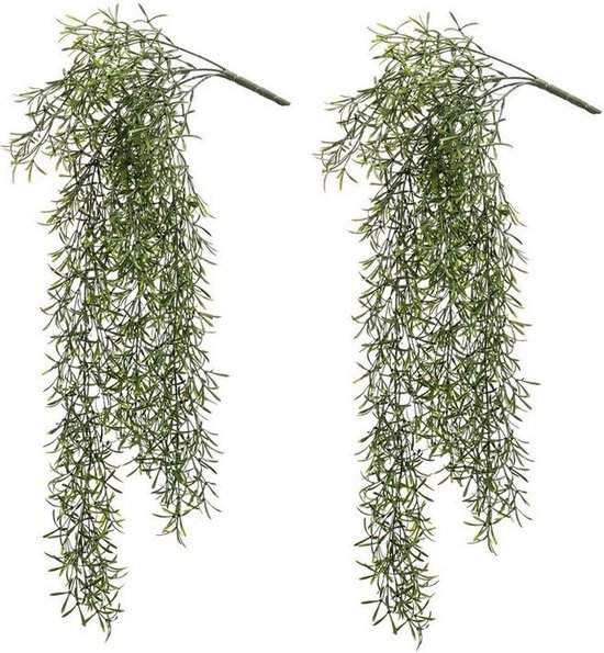 2x Kunstplant groene gras hangplant / tak 75 cm