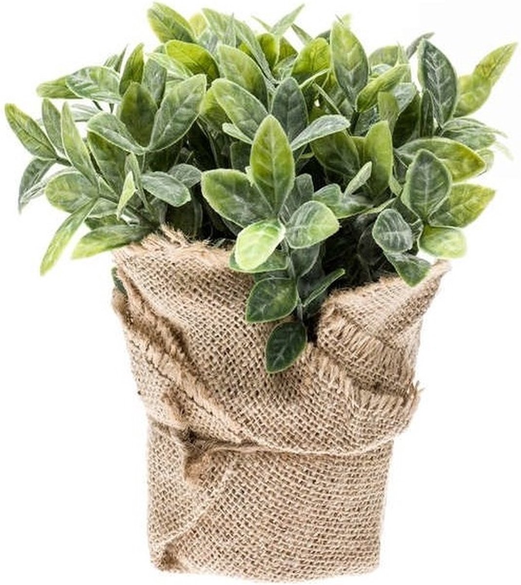 Bellatio Flowers & Plants Kunstplant - Munt Kruiden - Groen - In Jute Pot - 19 cm
