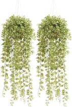 2x Groene Hedera/klimop kunstplant 50 cm in hangende pot - Kunstplanten/nepplanten