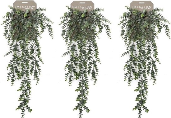 3x Kunstplanten groene Eucalyptus hangplant/takken 75 cm - Kunsttakken - Nepplanten
